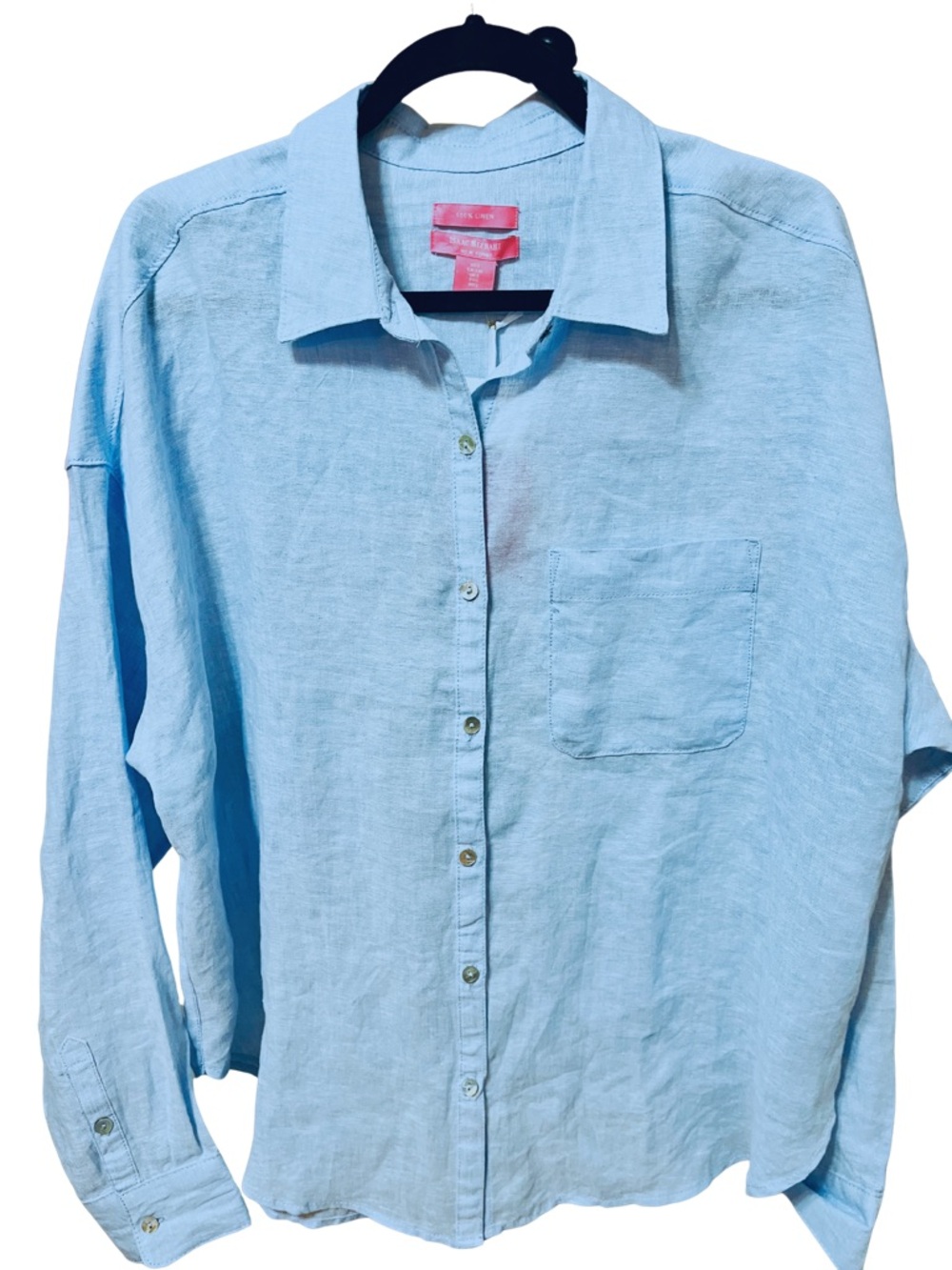 Isaac Mizrahi New York 100% Linen Light Blue Button Front Shirt L NWT